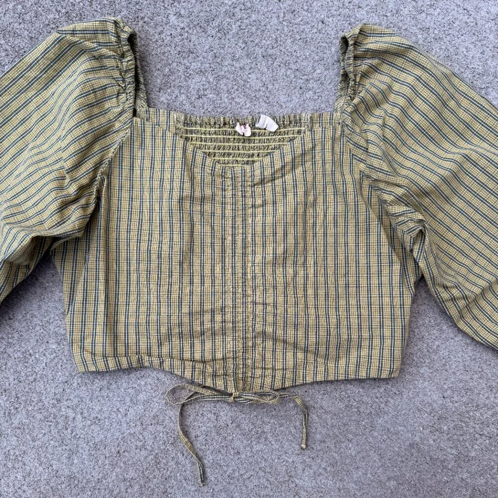 Levi's Devin Plaid Crop Long Sleeve Blouse Top Zelda Plaid Weeping Willow- Large - Picture 2 of 9